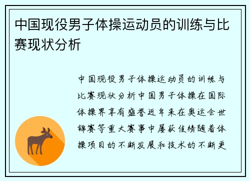 中国现役男子体操运动员的训练与比赛现状分析